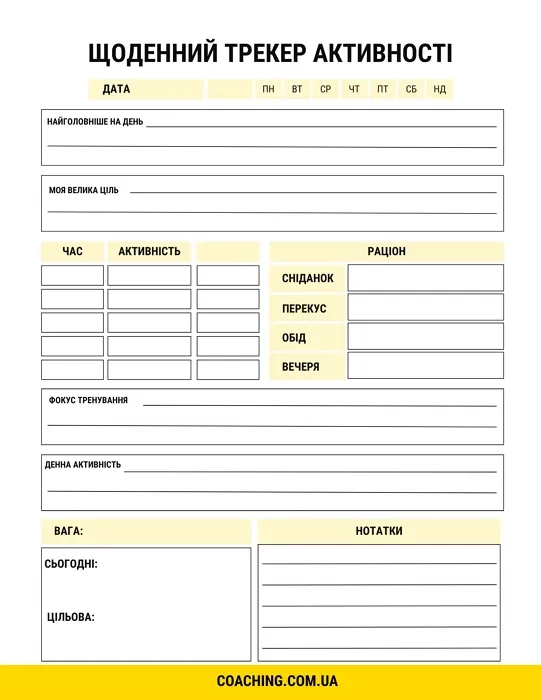 daily activity tracker sheet template