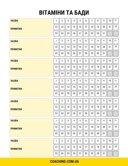 vitamins and minerals consumption tracker template